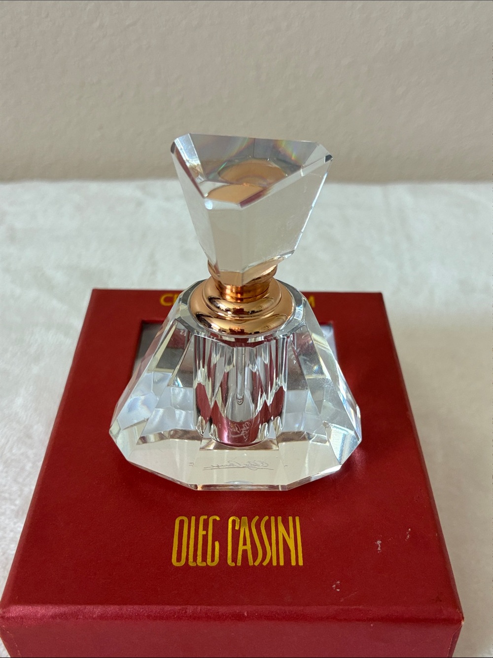 Vintage Oleg Cassini Cristal Parfum Unused in Box Rose7 Perfume Bottle Rose Gold
